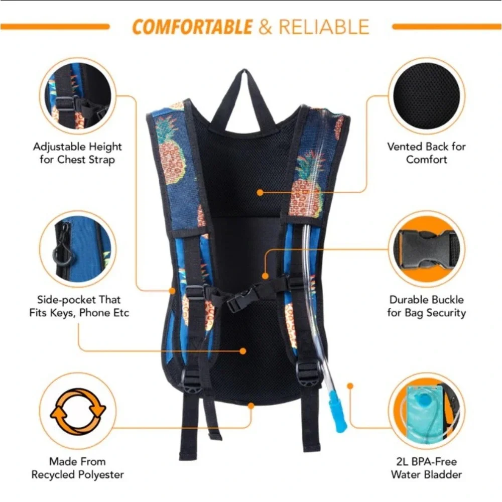 NWT Vibe‎ Festival Gear Hydration Pineapples Backpack - Size 16x7x7.5